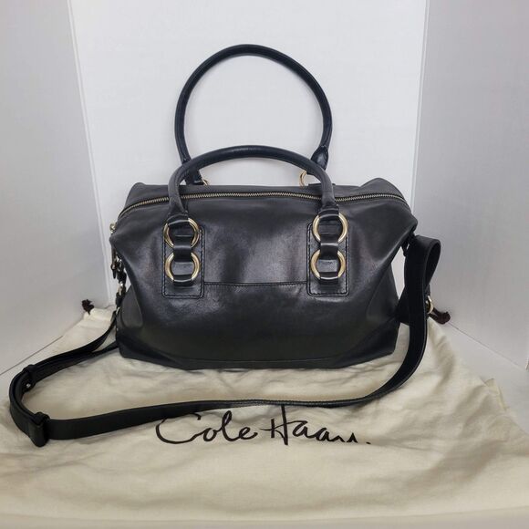 Cole Haan Black Leather Satchel Handbag With Dust Cover - Picture 1 of 8